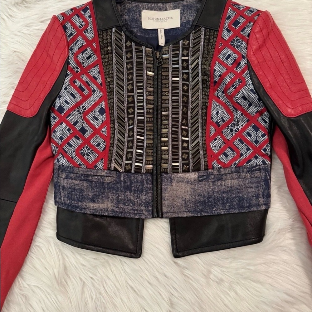 BCBGMAXAZRIA Misa Leather Jacket Moto Multicolor